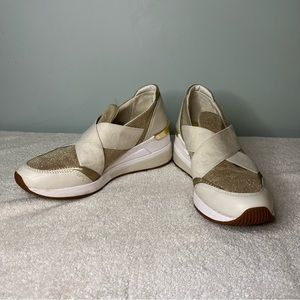 Michael Kors Geena Slip-On Trainer Wedge Sneakers MK Logo Champagne Size 6.5